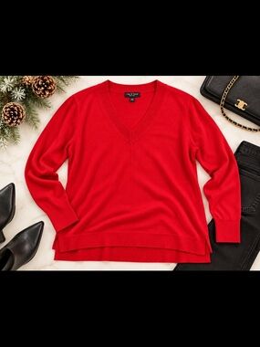 Halogen Bright Red V-Neck Pullover Sweater
